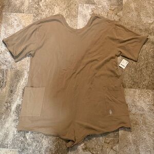 NWT Free People Movement Tan Short Sleeve Romper with Pockets | Sz L